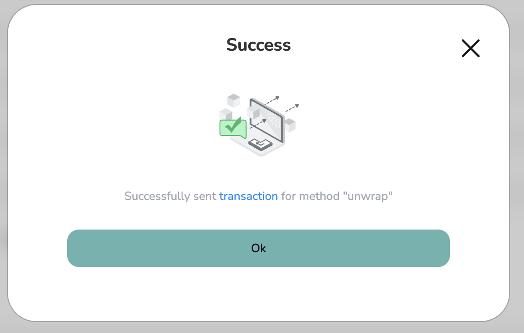 Once the transaction is signed, you will see a Success message